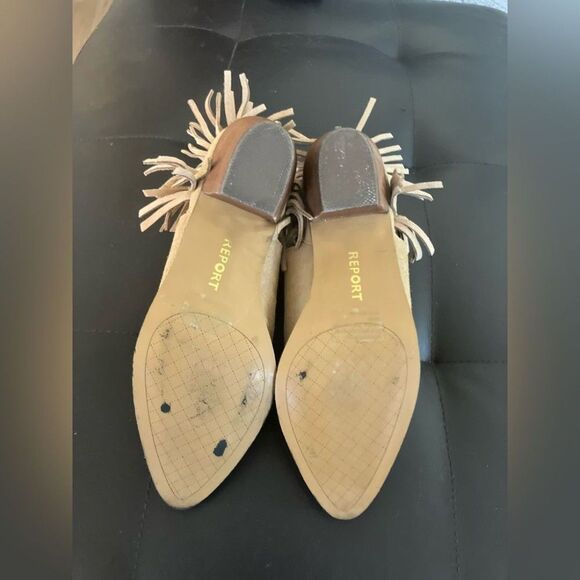 Report tan leather fringe slide pointed toe women’s heeled boots. Size 6.5 - Picture 6 of 7